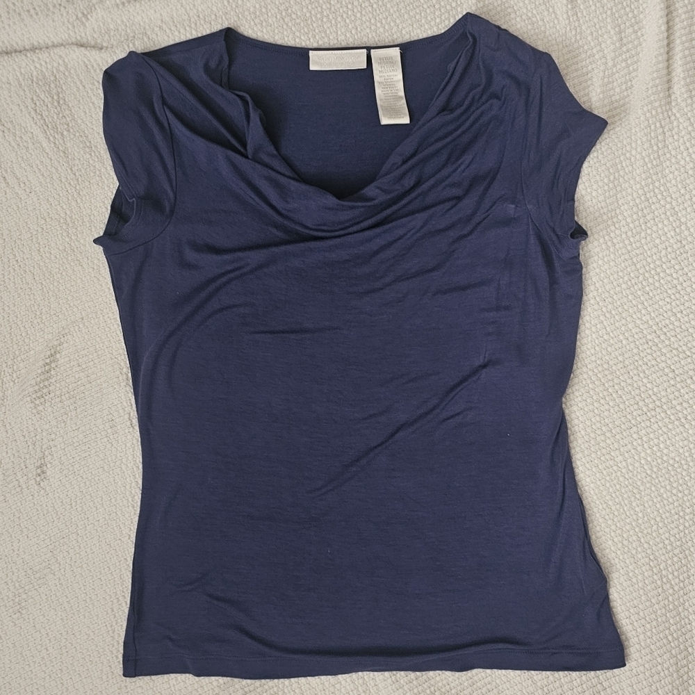Worthington Purple Stretch Cowl Neck Cap Sleeve Blouse Size petite medium